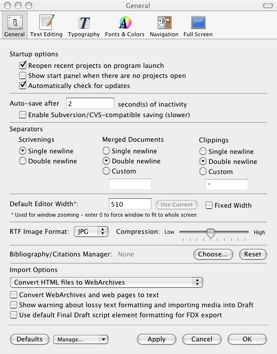 screenshot of preferences pane with a hodgepodge of about 20 different options, most of which are confusing or otherwise not immediately essential, marked 'General'